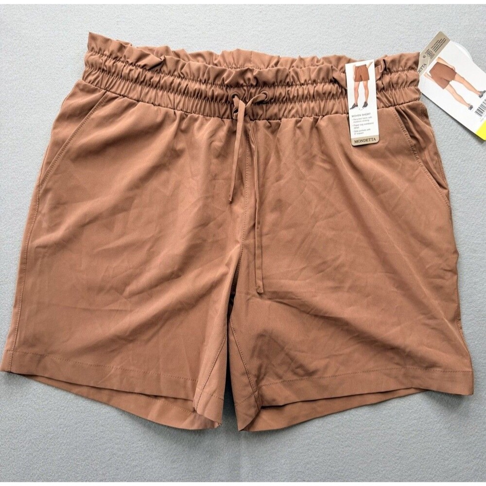 Mondetta Women’s Woven Shorts Brown Paperbag Waist Drawstring Size Small